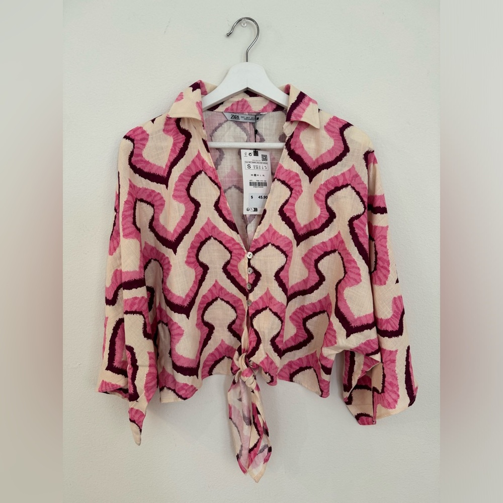 Zara tied print blouse kimono